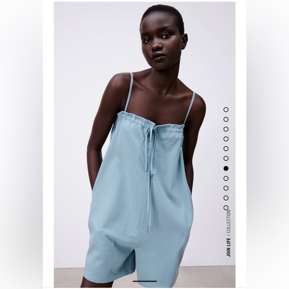 ZARA TIED SHORT JUMPSUIT ROMPER BLUE LARGE - Picture 7 of 9